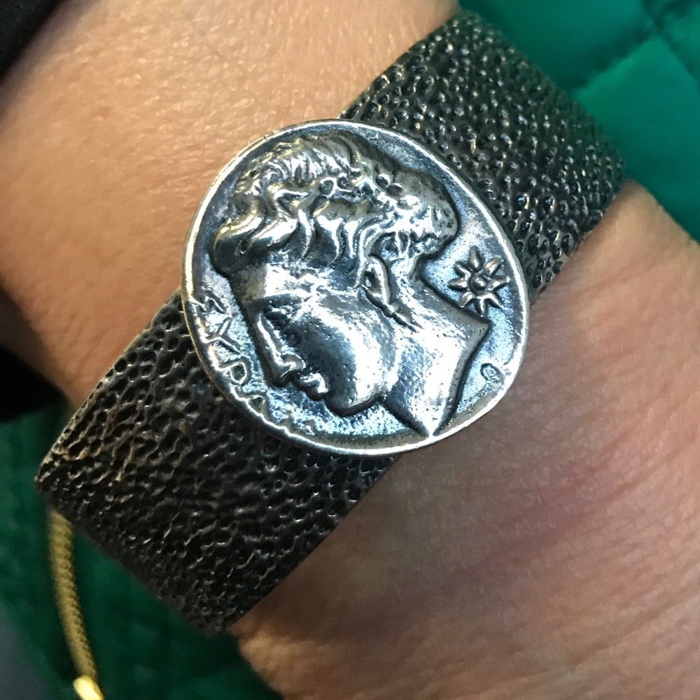 Authentic Dian Malouf silver Coin Cuff bracelet